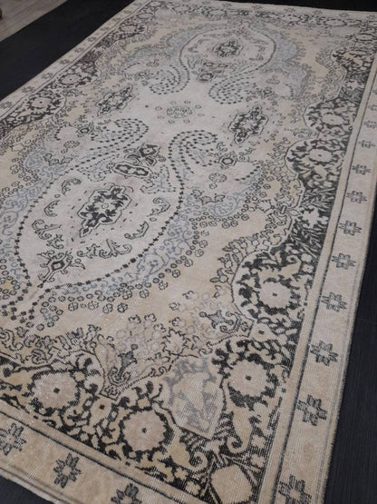 WOOL RUG Vintage 6 x 9.7 Rug Turkish Oushak  Rug, Hand Knotted Rug Persian Living Room Rug Oriental Rug Farmhouse Rug Knotted Rug 6x10 rug