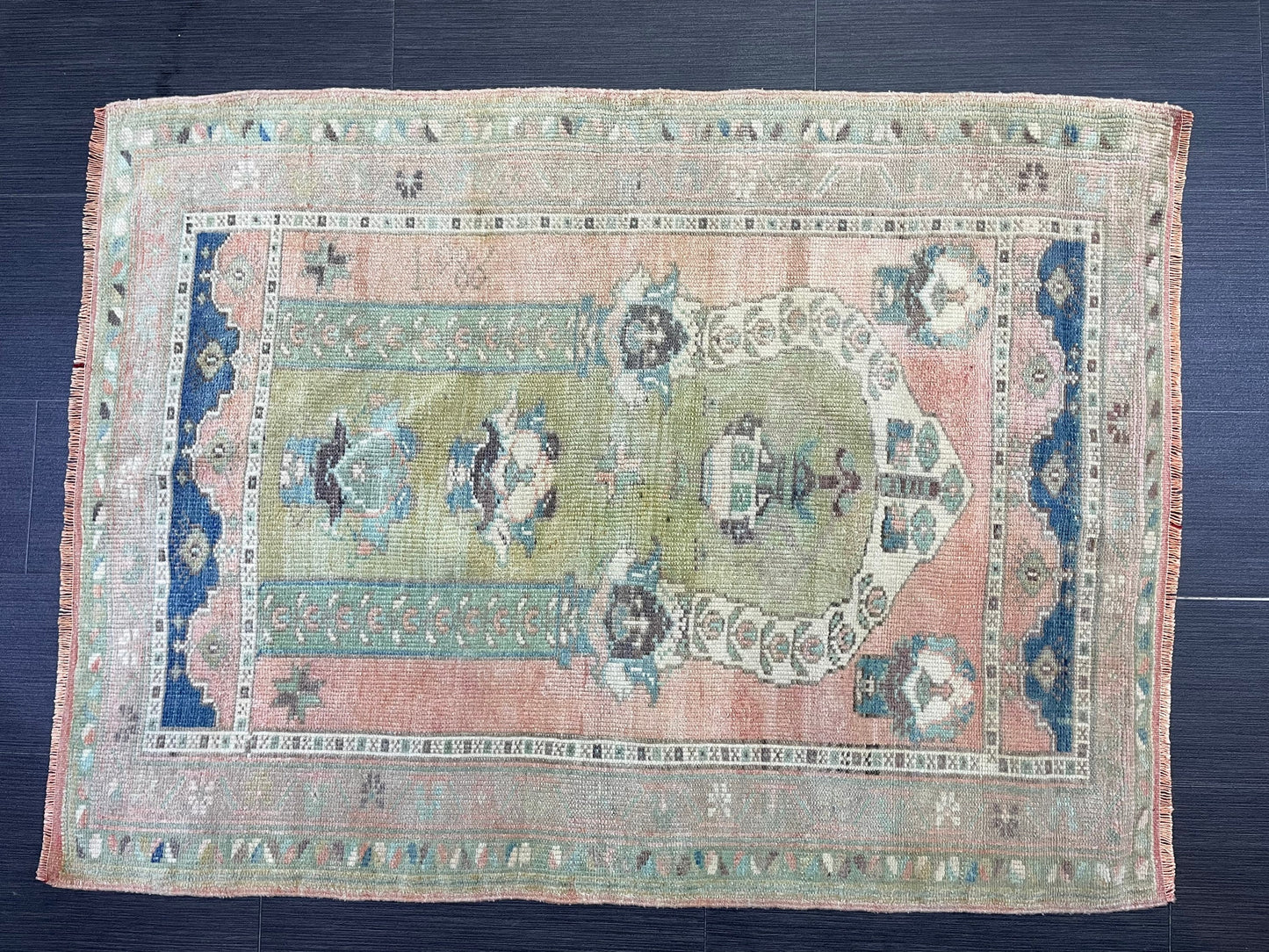 Vintage RUG, TURKISH Oushak Rug Hand Knotted 3 x 4.2 Rug, Oriental Rug, Vintage Persian Rug, Handmade Rug, Antique Rug, Woven Rug