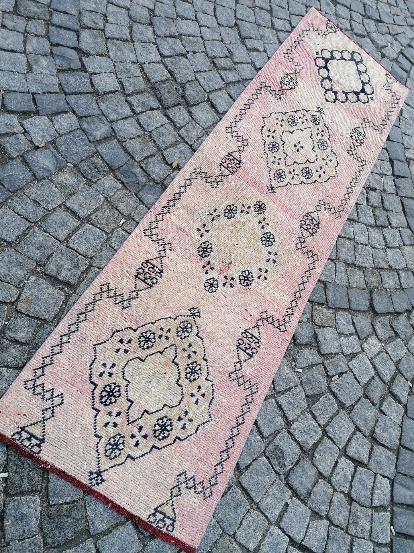 2'4x8'3 wool runner rug, hallway runner rug, vintage kitchen runner, turkish runner, oushak runner rug, bohemian rug