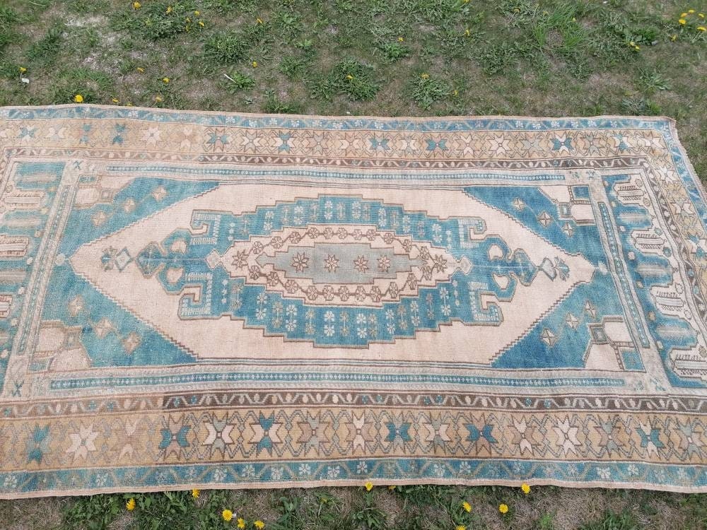 Vintage rug, turkish vintage oushak rug 4'7x9 hand made wool rug, boho floor rug