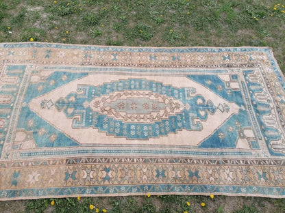 Vintage rug, turkish vintage oushak rug 4'7x9 hand made wool rug, boho floor rug