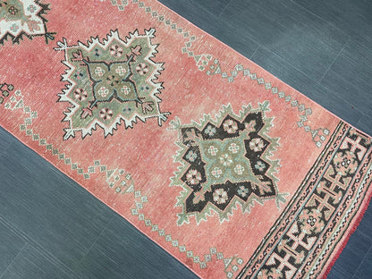 Vintage Runner Rug, Handmade 2.6 x 11 Runner Rug, Hand Knotted Runner Rug, Hallway Runner Rug, Kitchen Runner Rug Wool Runner
