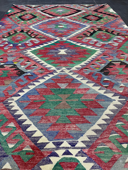 Vintage Handmade 5 x 9.4 Rug, Flatwoven Oushak Rug, Rustic Rug, Flat Weave Rug, Turkish KILIM Rug, Farmhouse Rug, Vintage Wool rug