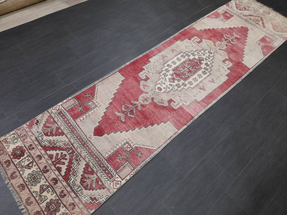 Vintage Oushak Runner Rug Turkish Runner Rug 2.8 x 11 Vintage Runner Rug Hallway Runner Rug Kitchen Runner Wool Runner Rug Wool Oriental Rug