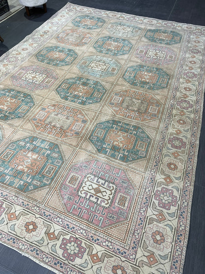 Antique Persian RUG, Turkish Oushak 6.5 x 9.6 Rug, Vintage Rug, Vintage Rug, Wool Muted Fine Knotted Rug, Handmade Rug,