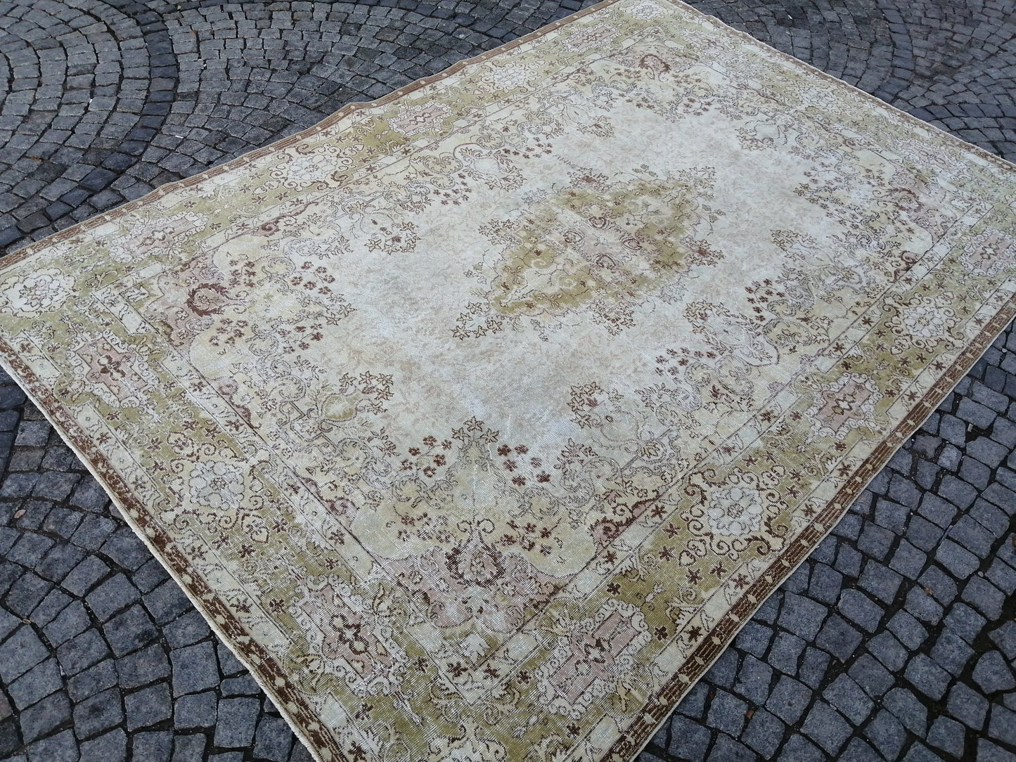 Vintage RUG TURKISH Muted 8.4 x 12.3 Oushak Rug Vintage Oriental Rug Vintage Large Rug Wool Antique Rug Hand Made Rugs Vintage Green Rug