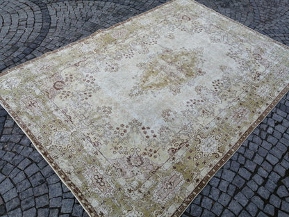 Vintage RUG TURKISH Muted 8.4 x 12.3 Oushak Rug Vintage Oriental Rug Vintage Large Rug Wool Antique Rug Hand Made Rugs Vintage Green Rug