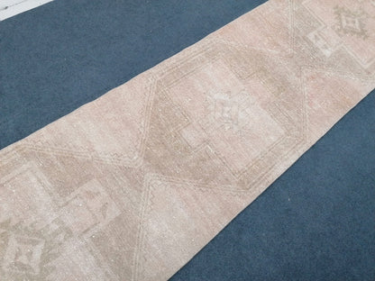 Fade oushak runner rug, 11'8x2'8 muted vintage runner rug, turkish runner rug, hallway runner rug, kitchen runner rug, pastel hand made rug