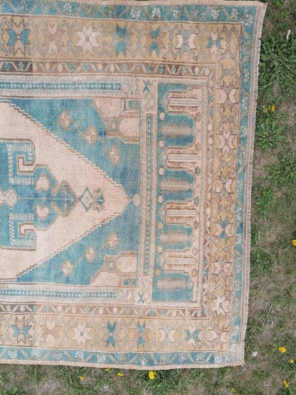 Vintage rug, turkish vintage oushak rug 4'7x9 hand made wool rug, boho floor rug