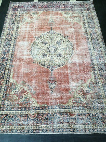 Oriental Vintage RUG 8x11 Distressed Rug Turkish Vintage Persian Rug Vintage Rug  Wool Oushak Rugs Antique Turkish Rug Muted Living room