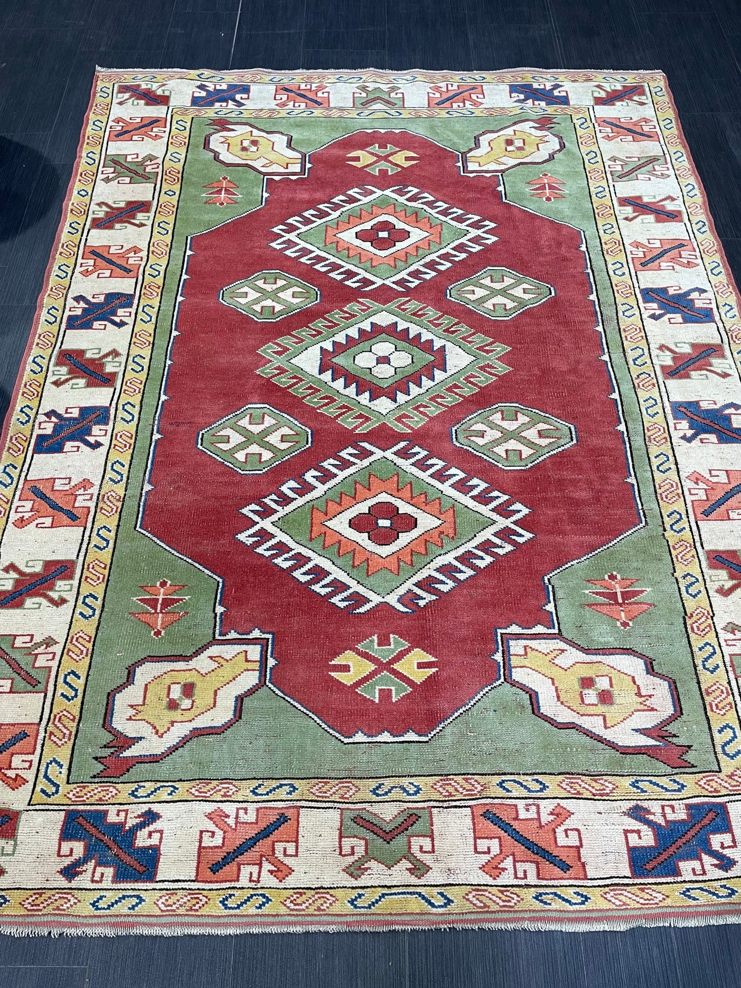 Vintage Turkish Rug, Vintage Persian 5.2 x 7 Rug, Wool Rug Wool Oushak Rug, Handmade Rugs, Hand Knotted Rug