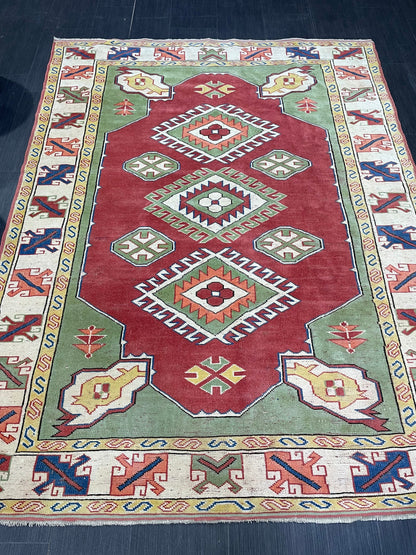 Vintage Turkish Rug, Vintage Persian 5.2 x 7 Rug, Wool Rug Wool Oushak Rug, Handmade Rugs, Hand Knotted Rug