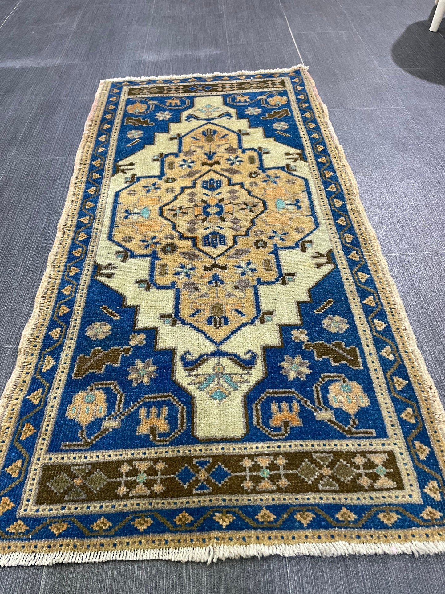 Hand Knotted Runner Rug, Vintage 1.8 x 3.7 Runner Rug,Handmade Short Runner Rug,Bathroom Runner Rug, Antique Runner Rug, Vanity Runner Rug,
