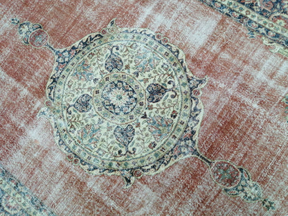 Oriental Vintage RUG 8x11 Distressed Rug Turkish Vintage Persian Rug Vintage Rug  Wool Oushak Rugs Antique Turkish Rug Muted Living room