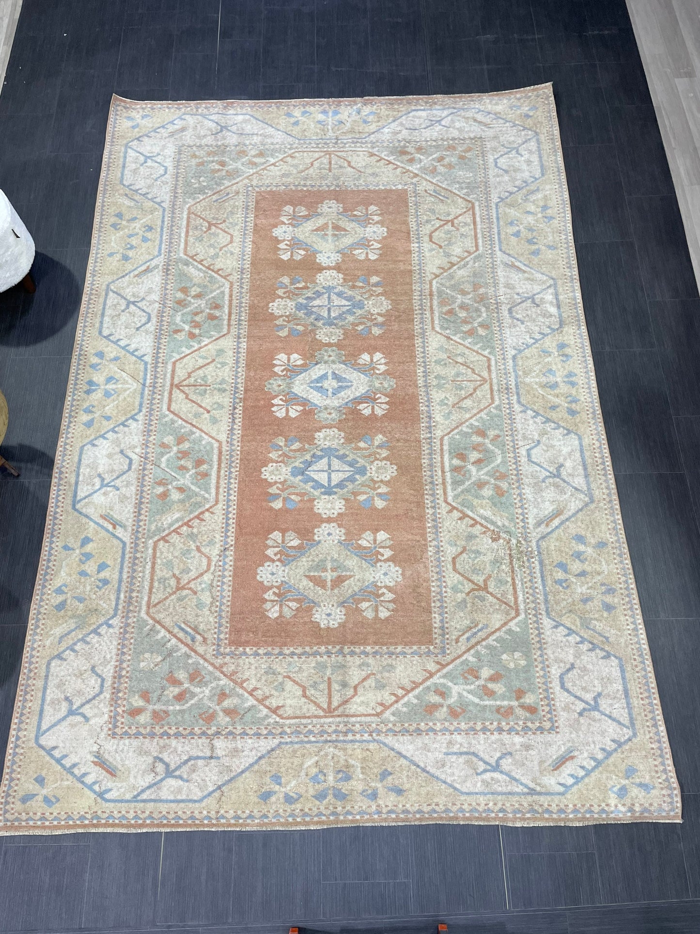 Vintage Rug, TURKISH Handmade 6.5 x 9.5 Rug, Vintage Turkish Rug, Oushak Rug, Turkish Oushak Rug, Hand Knotted Soft Wool Rug Distressed Rug