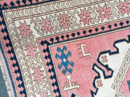 Vintage blue rug, oushak pink rug 4'9x6 handmade wool rug, living room rug