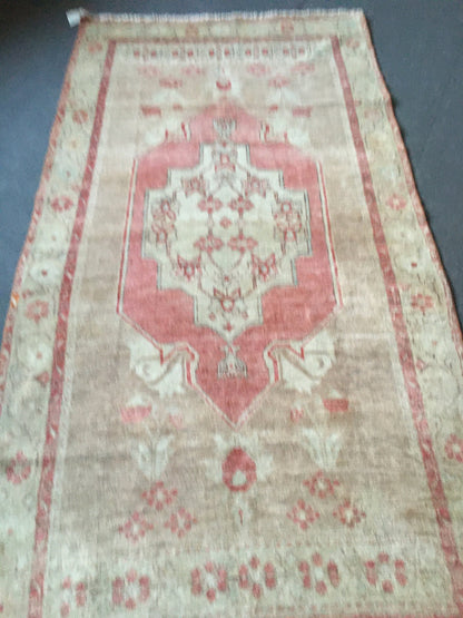 3.5x7 feet brown natural wool rug, turkish bedroom area rug, oushak bathroom rug, wide living room floor rug, hallway bohem rug,entryway rug