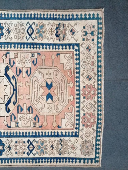 Oushak rug, blue turkish rug vintage rug 4'7x6'1 vintage oushak rug unique hand made rug kitchen rug bohemian rug