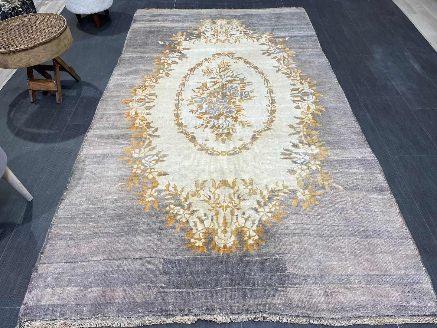 Vintage Rug, Persian 4.9 x 8.7 Rug, All Wool Hand Knotted Rug, HANDMADE Rug, Vintage Turkish Rug, Oushak Rug, Grey Wool Rug