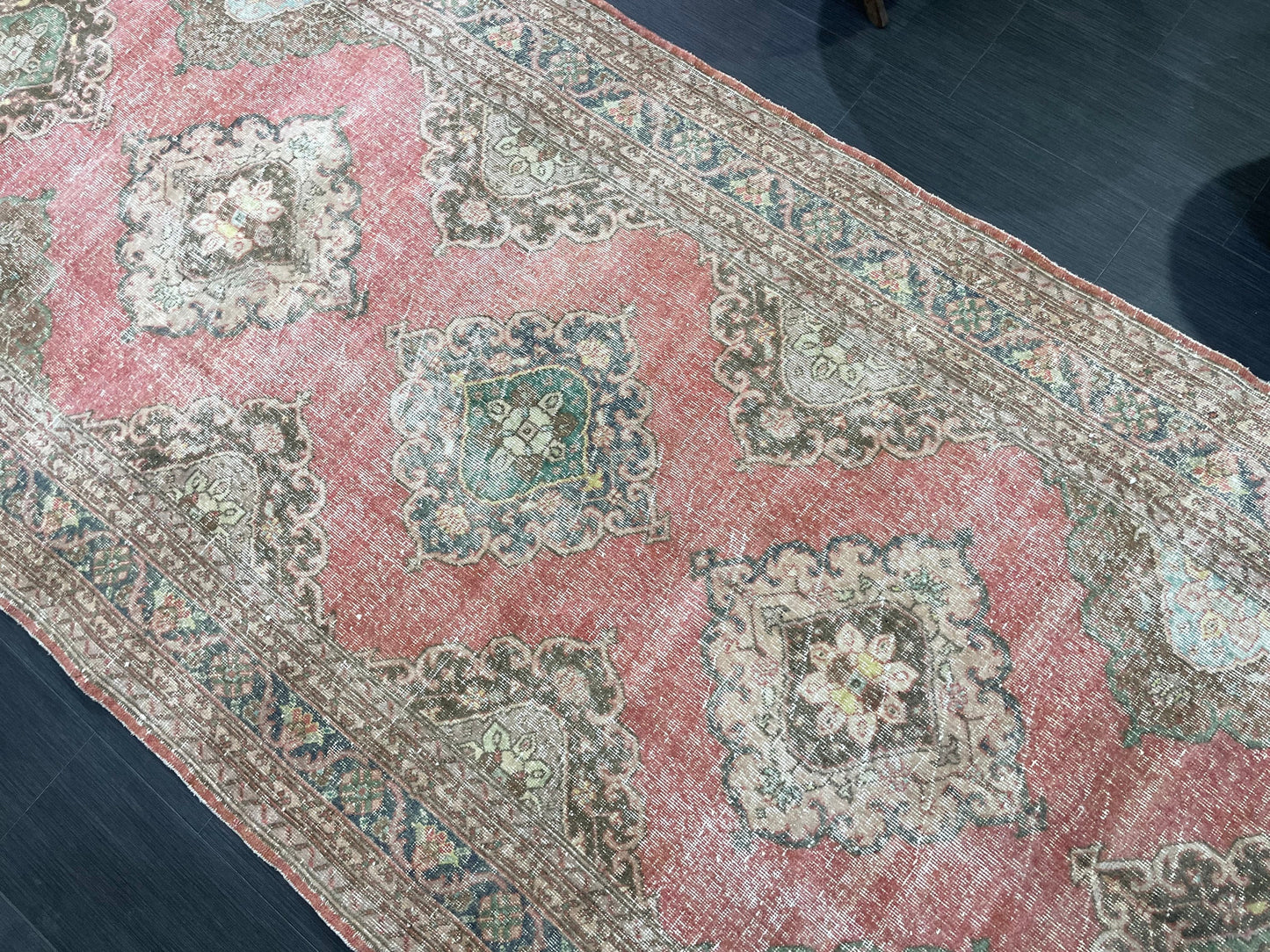 Antique Turkish Runner Rug Muted Distressed 4.9 x 12.6 Runner Rug, Vintage Runner Rug Hallway Runner Rug Kitchen Runner Wool Handmade Runner