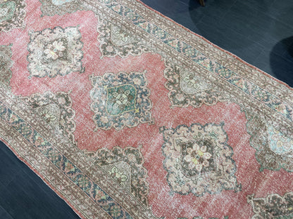 Antique Turkish Runner Rug Muted Distressed 4.9 x 12.6 Runner Rug, Vintage Runner Rug Hallway Runner Rug Kitchen Runner Wool Handmade Runner