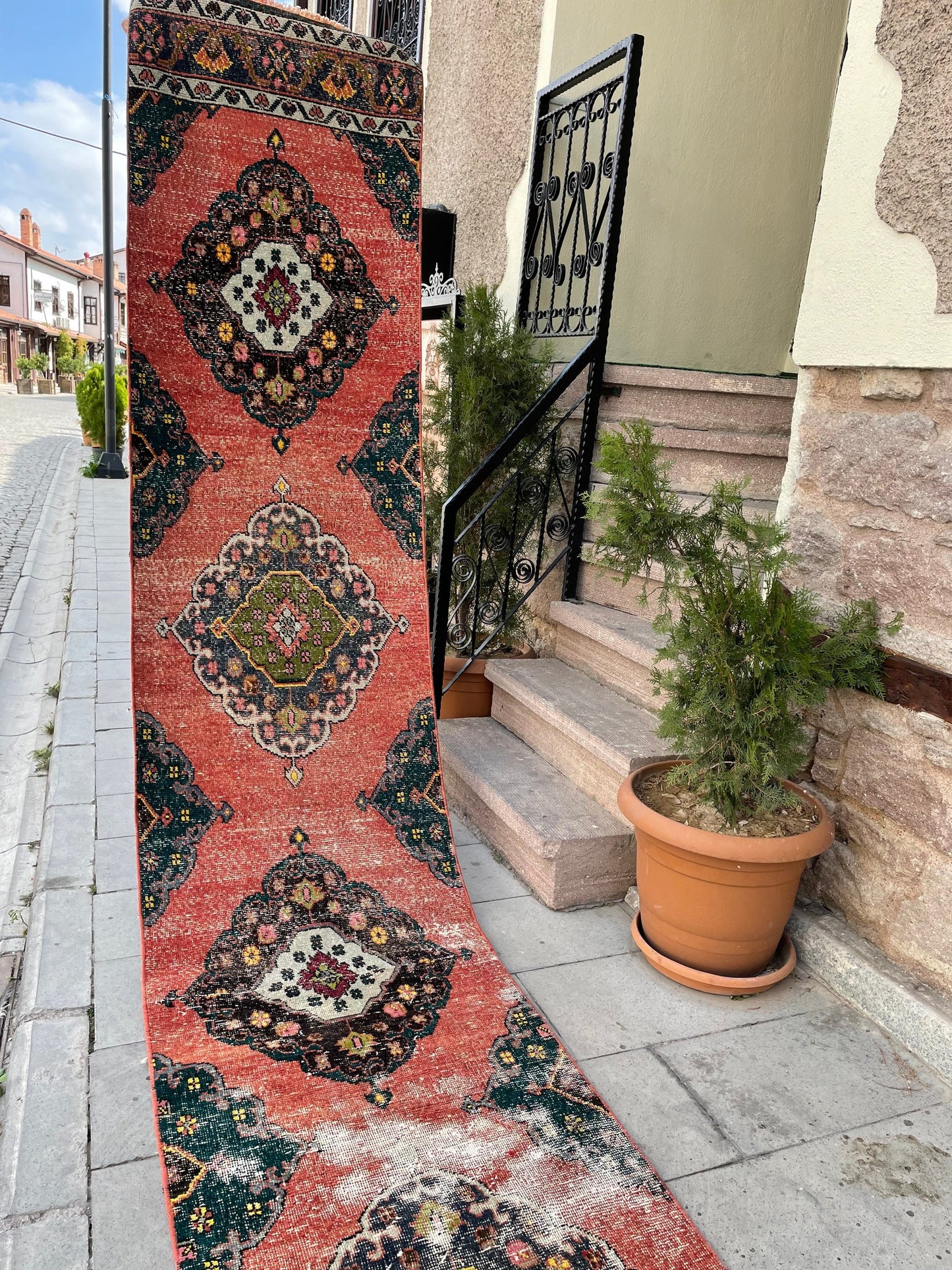 Staircase Runner Rug 2.5 x 16.4 Extra Long Wool TURKISH Runner Rug Handmade Runner Rug VINTAGE Runner Hand Knotted Runner Distressed rug