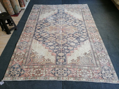 9'7x7  blue oushak rug,vintage runner rug wool hand made rugs vintage blue rug