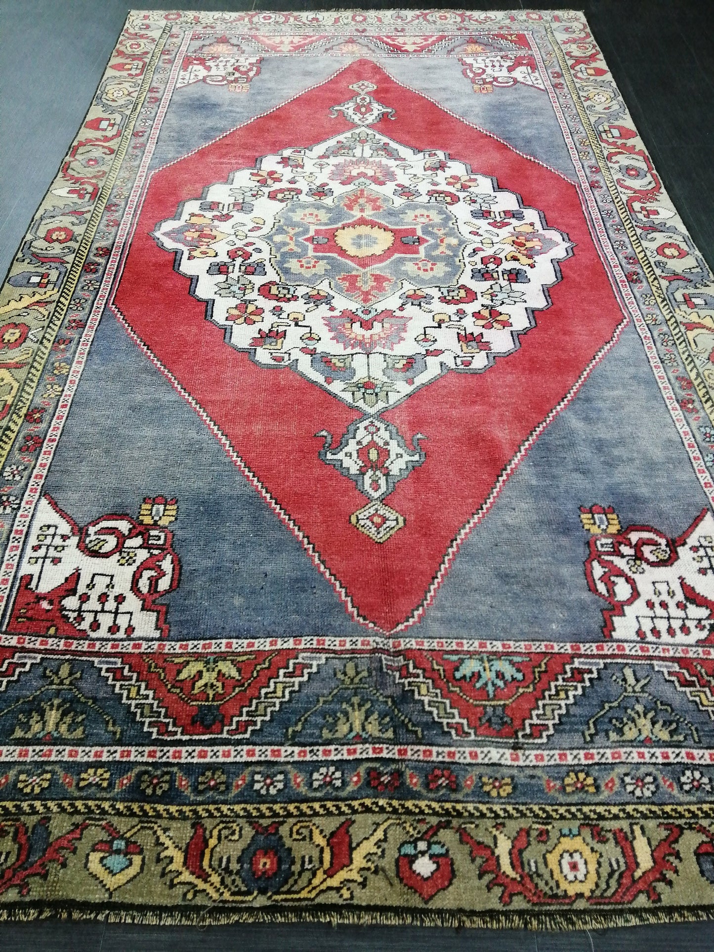 Vintage OUSHAK RUG TURKISH 9x5 Oushak Rug Vintage Oushak Runner Rug Vintage Runner Rug Wool Oushak Rug Hand Made Rugs Vintage Rug