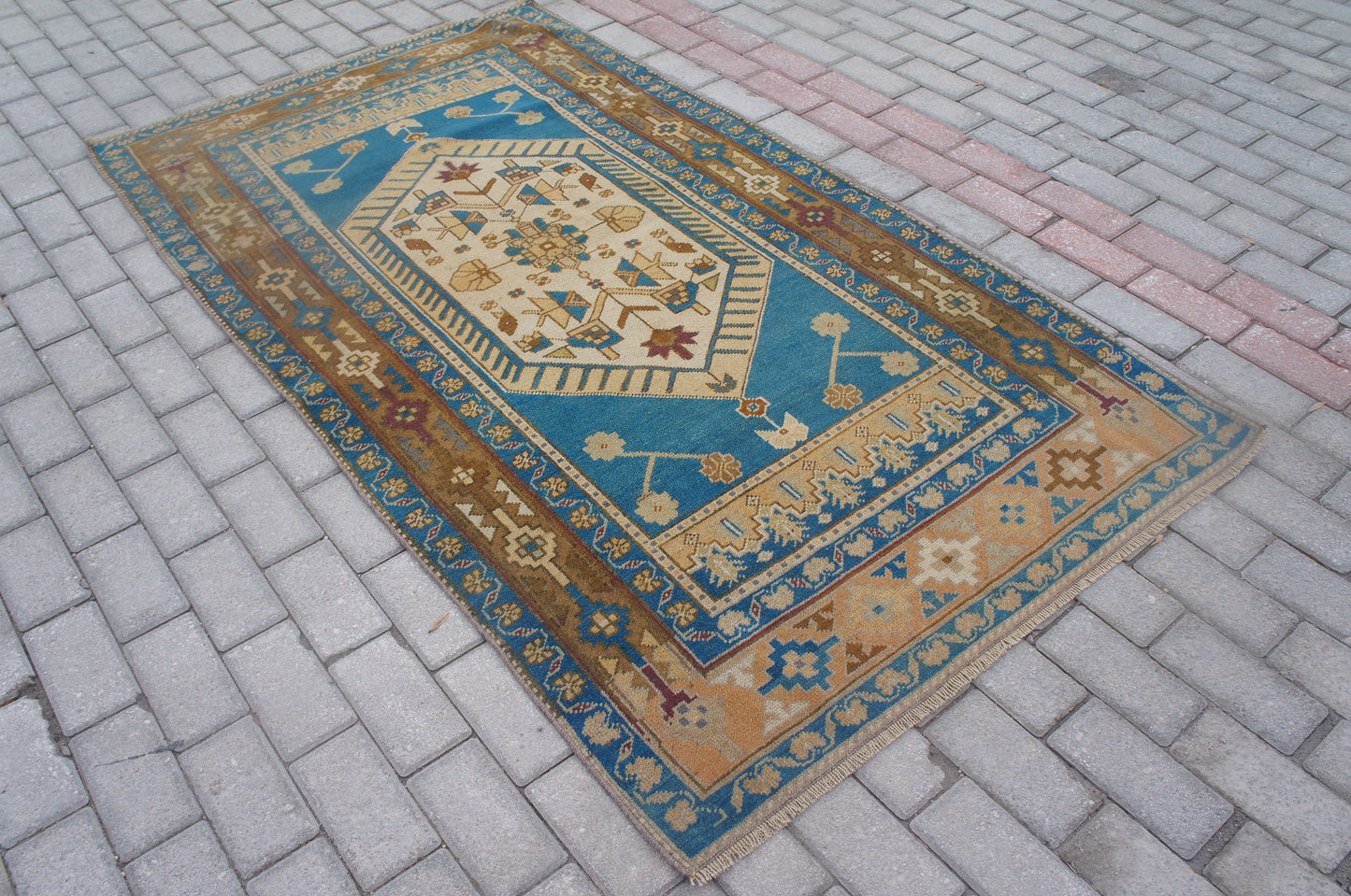 Blue Oushak Rugs Turkish Hand Made Rug Wool Oushak Rug OUSHAK RUG Blue Vintage rugs  Turkish Rugs