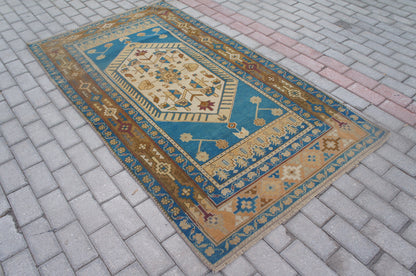 Blue Oushak Rugs Turkish Hand Made Rug Wool Oushak Rug OUSHAK RUG Blue Vintage rugs  Turkish Rugs