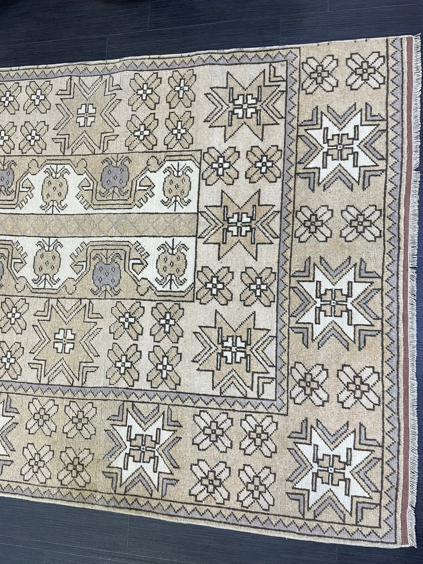 Vintage RUG, TURKISH 4 x 9.4 Rug, Wool Hand Knotted Rug, Persian Rug Wool Handmade Rug, Oushak Rugs Muted traditional rug