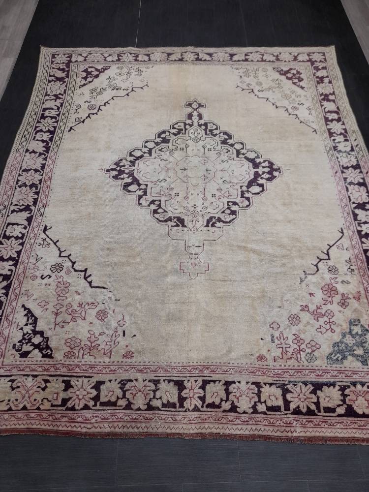 ANTIQUE OushakRug Muted Turkish Wool Rug Vintage 8x10 Rug Persian Rug Muted Oriental Rug Wool Purple Hand Knotted Rug