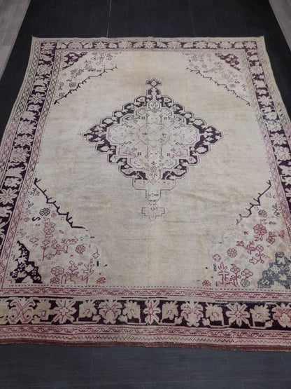 ANTIQUE OushakRug Muted Turkish Wool Rug Vintage 8x10 Rug Persian Rug Muted Oriental Rug Wool Purple Hand Knotted Rug