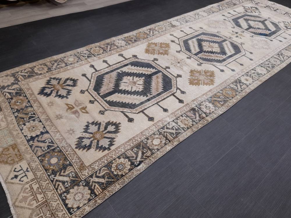 Muted Runner Rug Muted Turkish Runner Rug Vintage 4.5 x 13 Runner Rug Hallway Runner Rug Kitchen Runner Rug Oriental Runner Rug Wool Runner