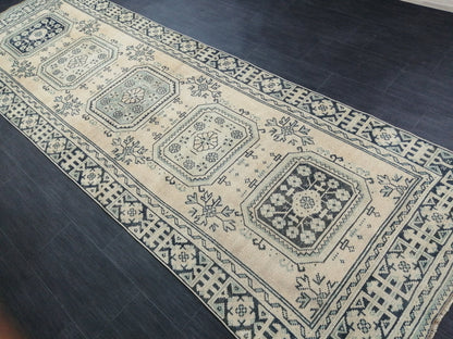Muted Oushak Runner Rug 11.5 x 3.7 Vintage Turkish Runner Rug Muted Vintage Runner Rug Hallway Runner Rug Kitchen Runner Rug Wool Runner
