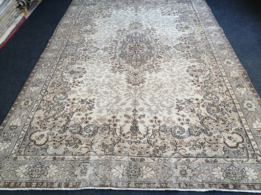 6.7 x 10 Turkish Rug Large Area Rug Pastel color Vintage Rug Hand Made Oushak Rug Muted Color Rug Earth Tones Rug Wool Pile Rug Rustic Rug