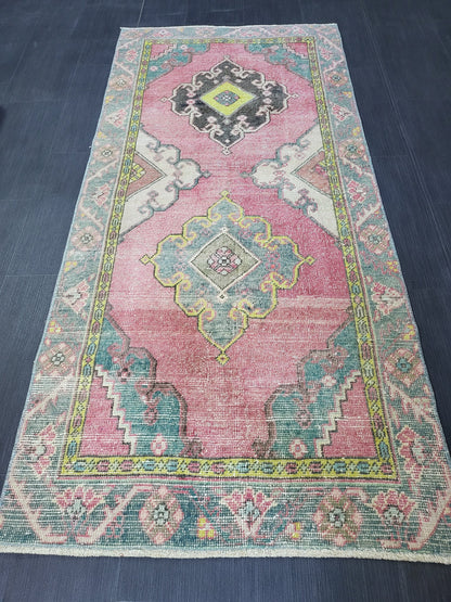 Vintage Rug,  TURKISH 3 x 6.2 HANDMADE Rug, Vintage Turkish Rug, Oushak Rug, Turkish Oushak Rug, Vintage Handknotted Rug, Wool Rug