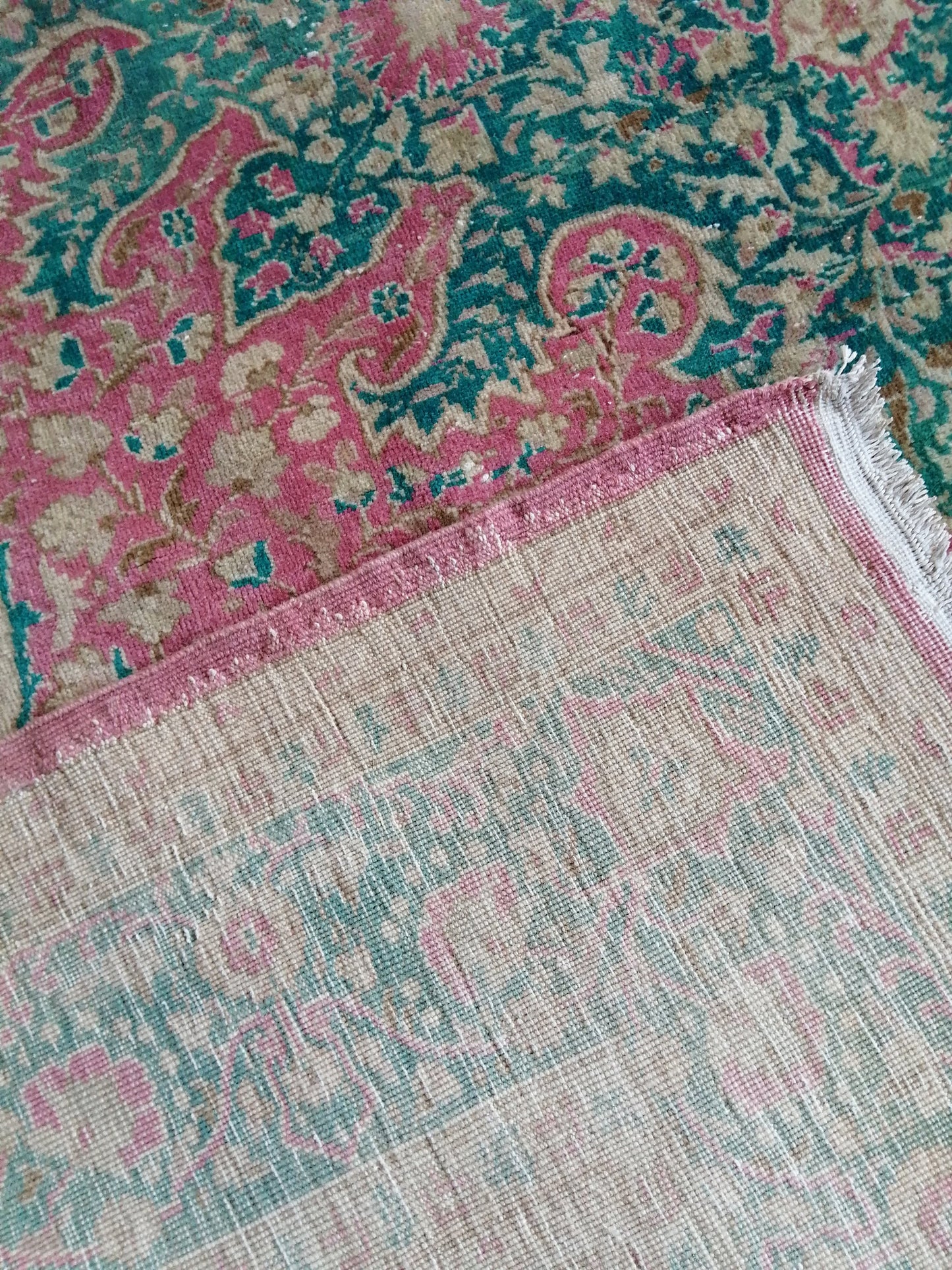 7 x 9.5 Persian RUG Vintage TURKISH Pink Green Oriental Rug Vintage  Vintage Runner Rug Wool Oushak Rug Handmade Rug Hand Knotted Rug