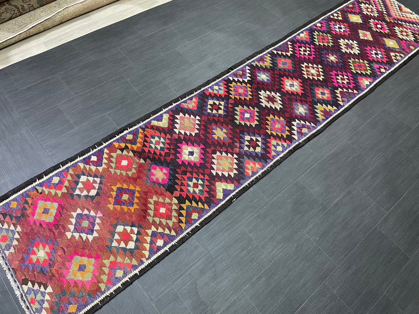 Vintage Runner rug 2.8 x 12.6 Handmade Flat woven Runner Kilim Runner Rug Turkish Runner Vintage Flat weave Rug Wool Carpet Rug