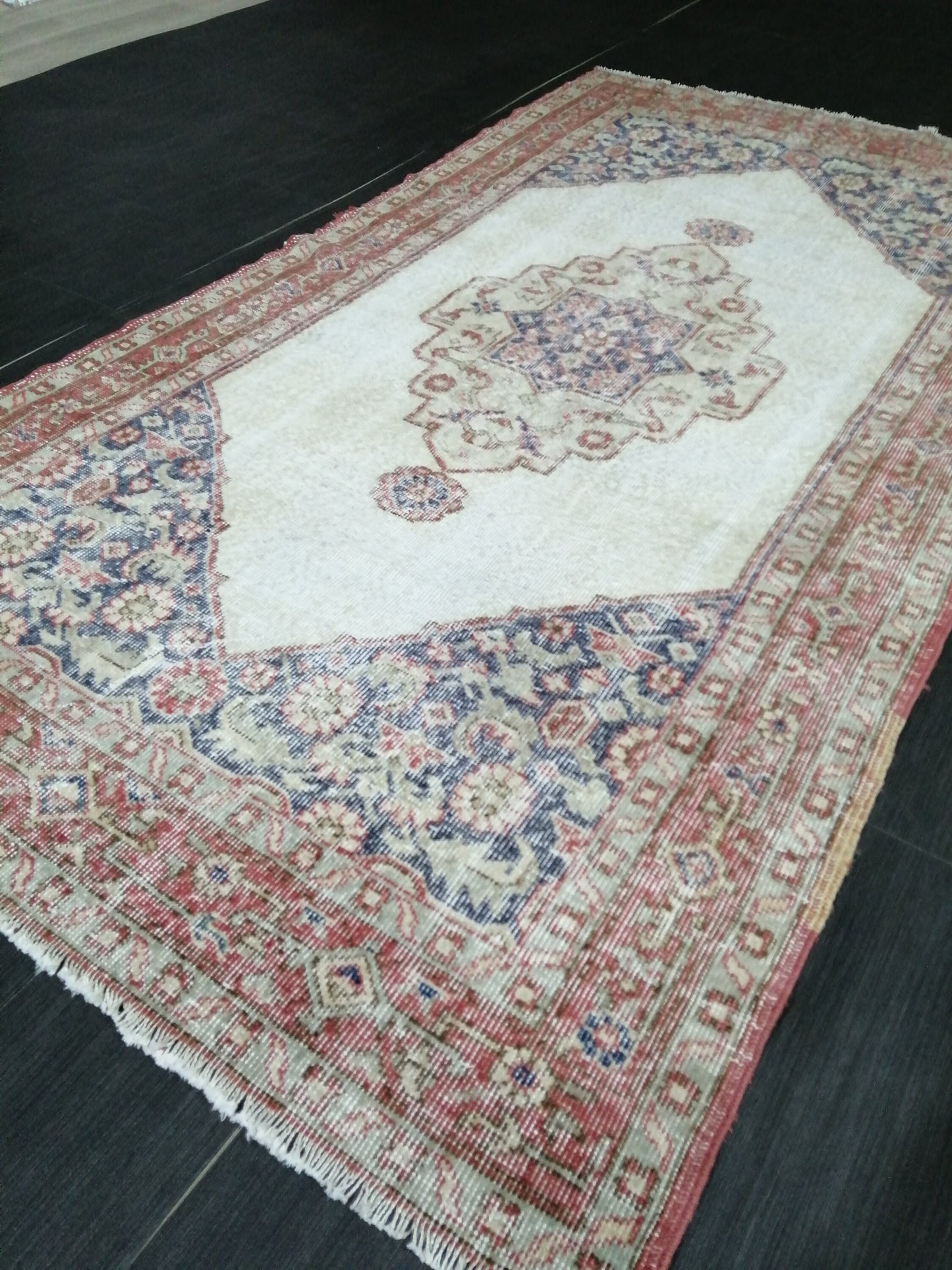 6.9 x 3.9 Rug Handmade Rug Oushak Rug, Rustic Rug Hand Knotted Rug, Rug Runner,Muted  Turkish Rug, Farmhouse Rug, Vintage Rug, Wool rug