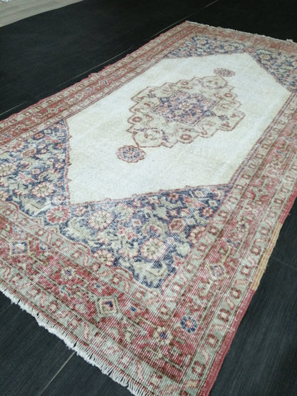 6.9 x 3.9 Rug Handmade Rug Oushak Rug, Rustic Rug Hand Knotted Rug, Rug Runner,Muted  Turkish Rug, Farmhouse Rug, Vintage Rug, Wool rug