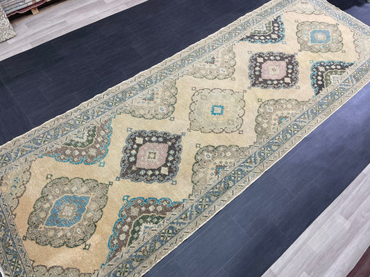 Vintage Hand Knotted Rug Vintage 4.8 x 13.8 Runner Oushak Runner Rug Turkish Runner Rug Vintage Runner Rug Star Kitchen Runner Natural Wool