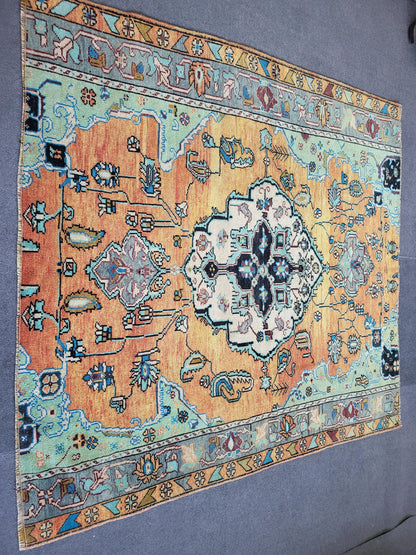 Handmade Rug, Hand Knotted 5.2 x 5.5 Rug, Oushak Rug, Rustic Rug, Vanity Rug, Turkish Rug, Farmhouse Rug, Vintage Rug, Wool rug