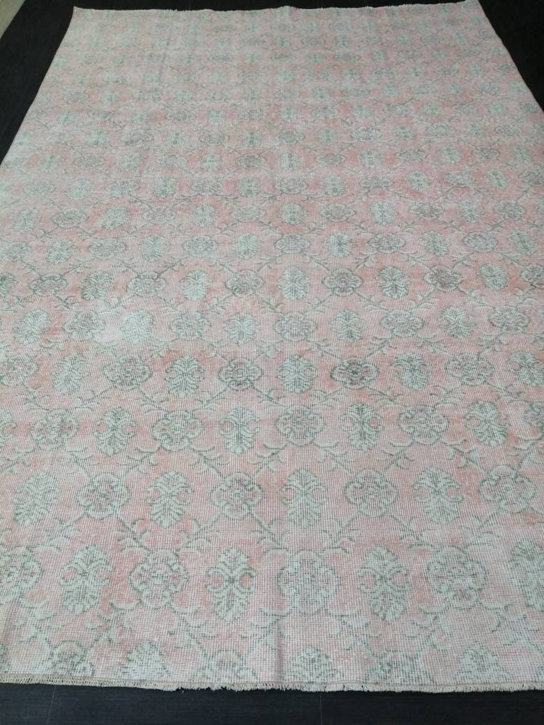 Large Vintage RUG TURKISH Rug 10.5 x 7 Pink Vintage Persian Rug Vintage Oriental Rug Wool Oushak Rug Hand Made Rugs Vintage Turkish Rug
