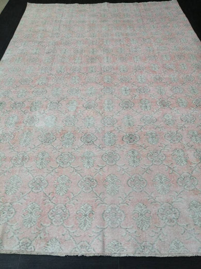 Large Vintage RUG TURKISH Rug 10.5 x 7 Pink Vintage Persian Rug Vintage Oriental Rug Wool Oushak Rug Hand Made Rugs Vintage Turkish Rug