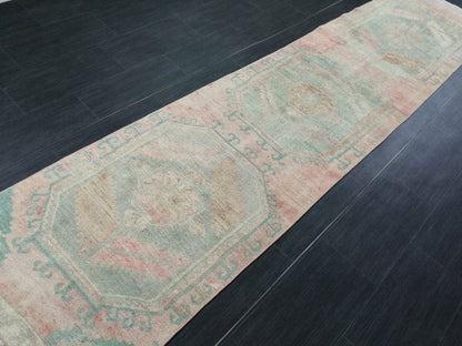 Vintage Runner Rug, 10.9 x 2.4 Turkish Runner, Oushak runner, Rustic Rug, Vintage Turkish Rug, Turkish Rug Runner, Farmhouse Rug,Vintage Rug
