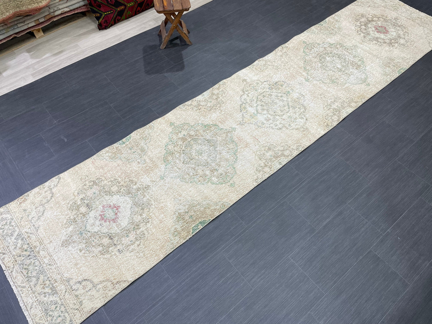 Handmade Runner Rug 2.7 x 12.4 Turkish Runner Rug Vintage Runner Rug Hallway Runner Rug Kitchen Runner Rug Hand Knotted Runner Rug