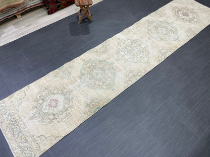 Handmade Runner Rug 2.7 x 12.4 Turkish Runner Rug Vintage Runner Rug Hallway Runner Rug Kitchen Runner Rug Hand Knotted Runner Rug