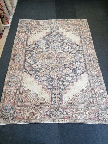 9'7x7  blue oushak rug,vintage runner rug wool hand made rugs vintage blue rug