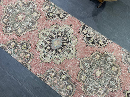 VINTAGE RUNNER Rug, Distressed Turkish 2.10 x 10.7 Runner Rug, Oushak Runner Rug, Hand woven Rug, Oriental runner Rug